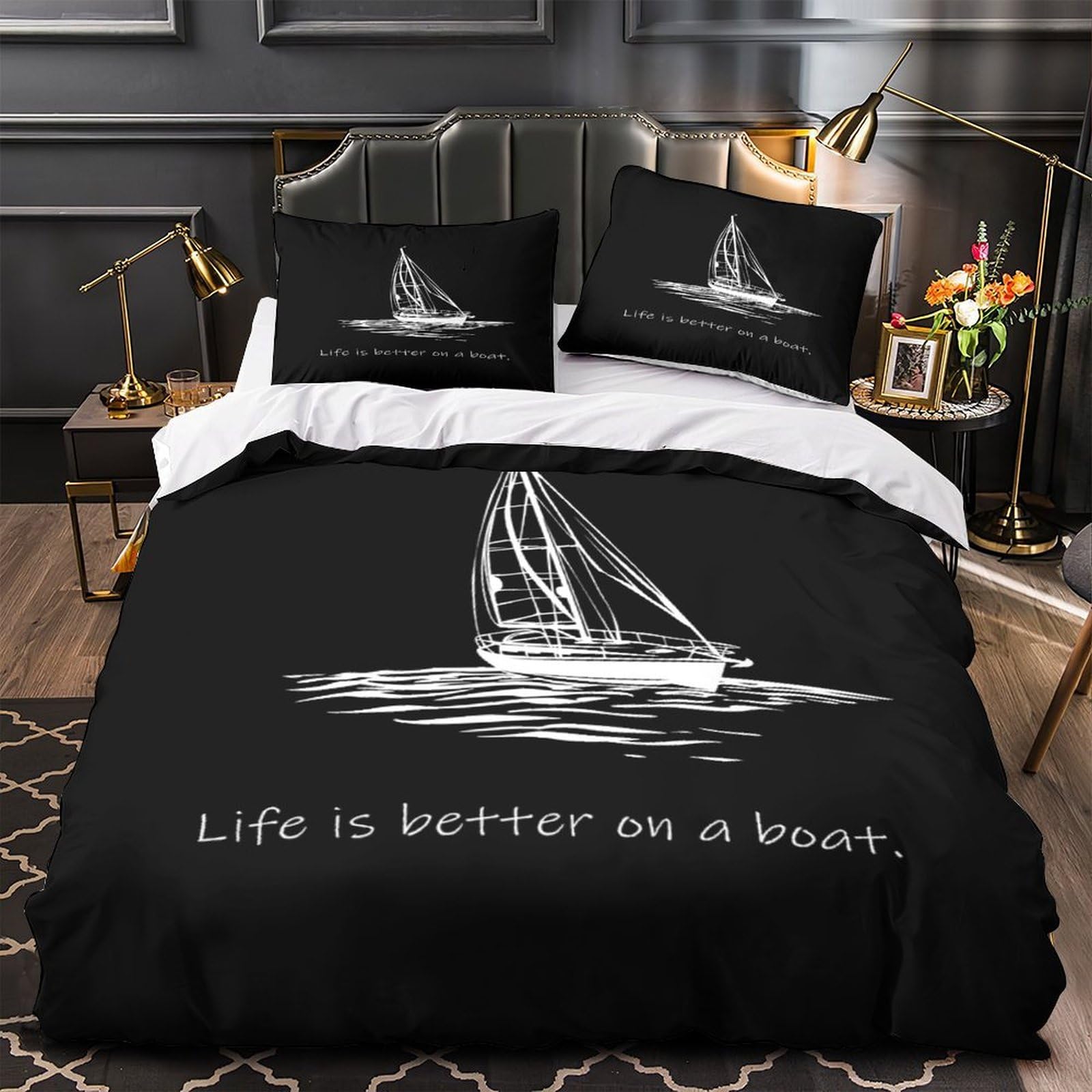 Housse de couette voiliers hypoallergique pour peau sensible lit simple
