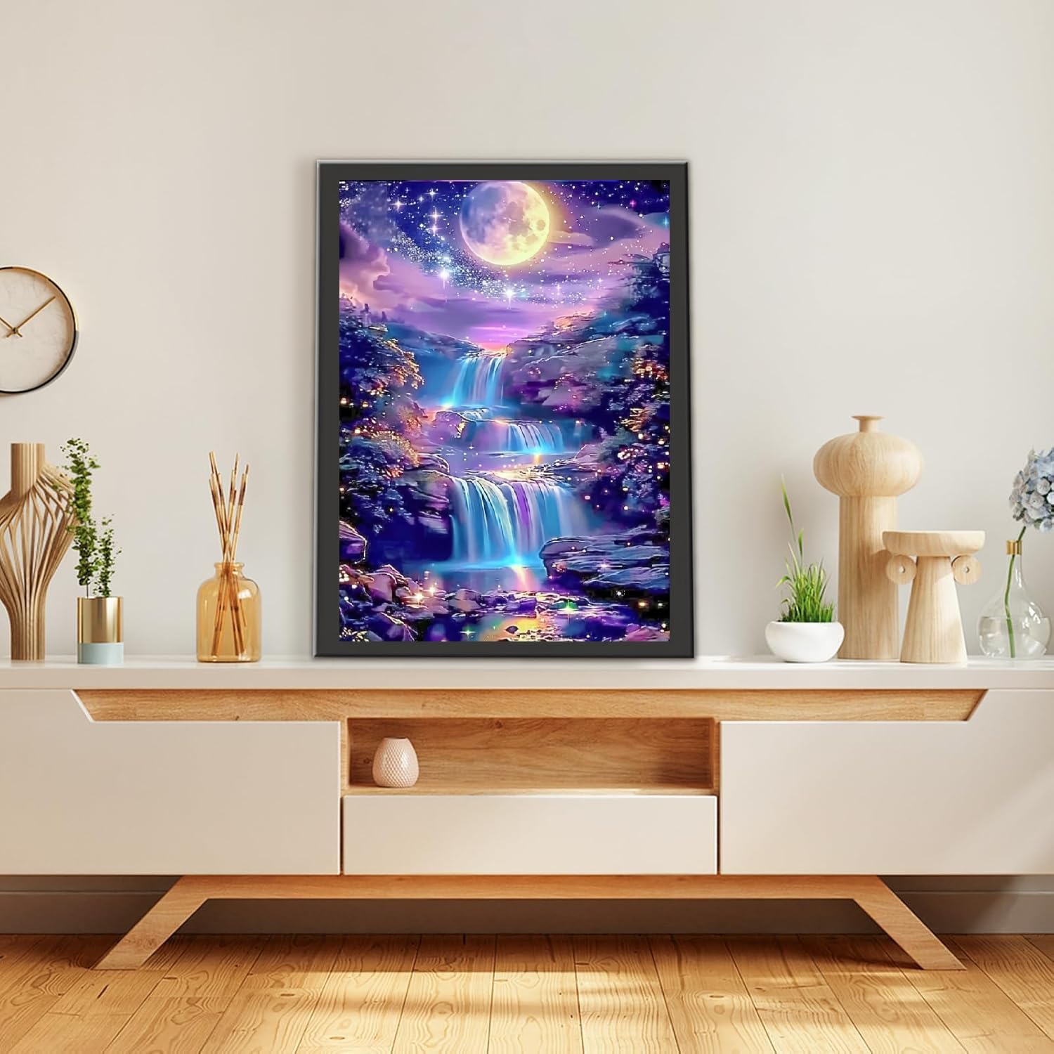 MOMDEDP 5D Diamond Painting Kits for Adults, Landscape Scenery Diamond Art Kit, Waterfall DIY Full Round Drill Diamond Dot Gem Art Kits for Beginners, Home Wall Decor 12x16 Inch