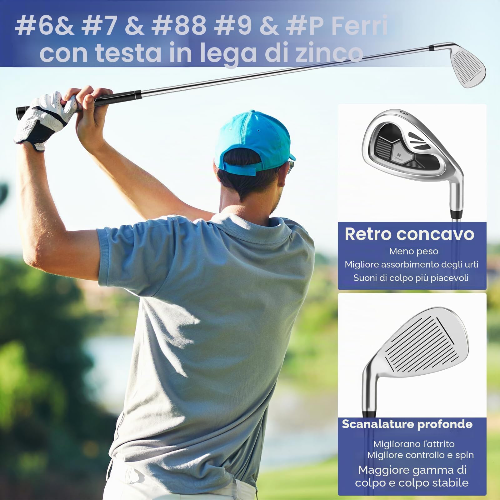 LIFEZEAL Set di 9 bastoncini da golf da uomo, set completo di mazze da golf con driver in lega, legno di strada 3#, ibridi 4#, ferri 6#, 7#, 8#, 9# e P#, Putter e coperture per teste