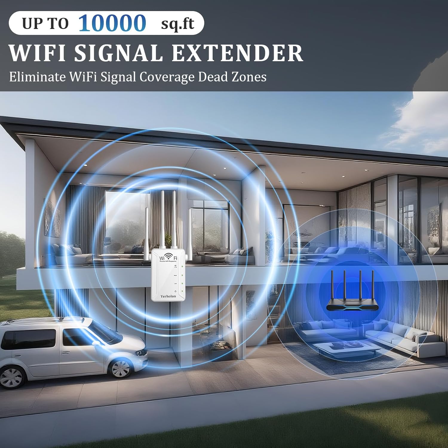 WiFi Extender Signal Booster for Home,Up to 10000 Sq.ft Coverage,WiFi Booster,WiFi Repeater,Wireless Internet Booster,WiFi Amplifier,WiFi Extender with Ethernet Port,Support 150+ Devices