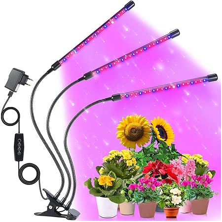 Chefic Pflanzenlampe 30W, 60 LEDs Einstellbar Pflanzenlicht IP55 Wasserdicht Vollspektrum, mit Automatische Zeitschaltuhr/ 3H/6H/12H Timer/3 Lichtmodus/Dimmbar 6 Lichtstärken Funktionen Plant Light