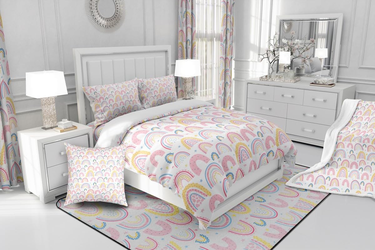 Erosebridal Rainbow Queen Comforter Set for Girls and Boys, Kawaii Yellow Rainbow Star Bedding Cute Stars Cartoon Bedding Comforter Sets Bedroom Decor, 1 Comforter 2 Pillowcases