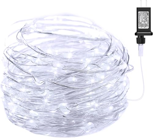 Miniatura 9 de Luces de hadas enchufables de 100 pies, 300 luces LED impermeables de luciérnaga en cable plateado, adaptador UL incluido cadena de luces