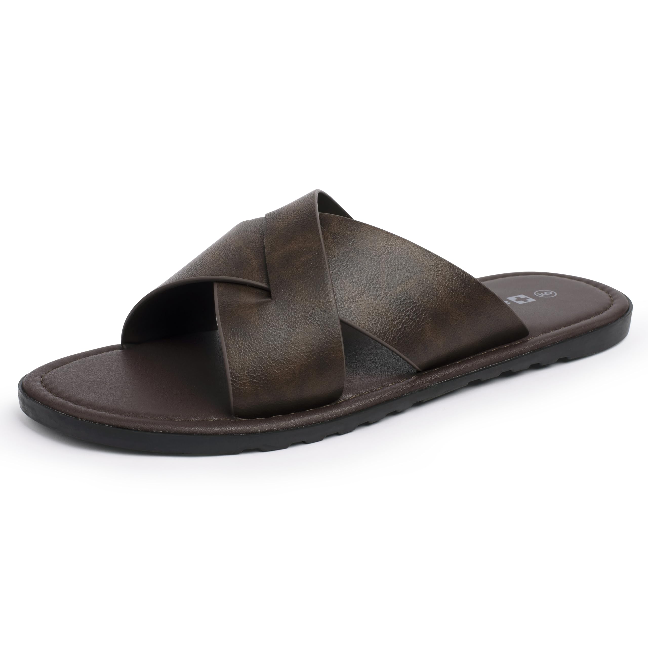Alpine Swiss Hugo Men’s Vegan Leather Slide Sandals | Dressy &amp; Comfortable Indoor Outdoor Shoes | Cross Strap Design for Casual &amp; Elevated Wear | Water-Resistant &amp; Anti-Slip Traction Flip Flops