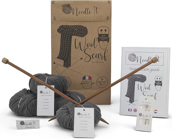 Needle It Kit Tricot pour Débutant avec Écharpe en Laine