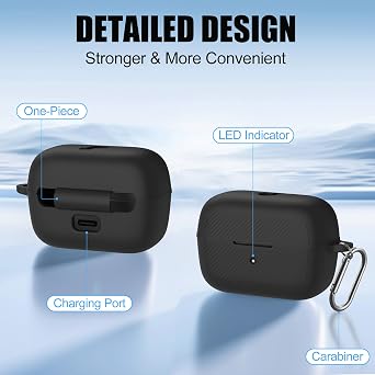 for Soundcore C50i Case, Scratch Shock Resistant Silicone Protective Cover Compatible with Soundcore C50i by Anker Open-Ear Earbuds Charging Case with Carabiner & Cleaner Kit (Black)