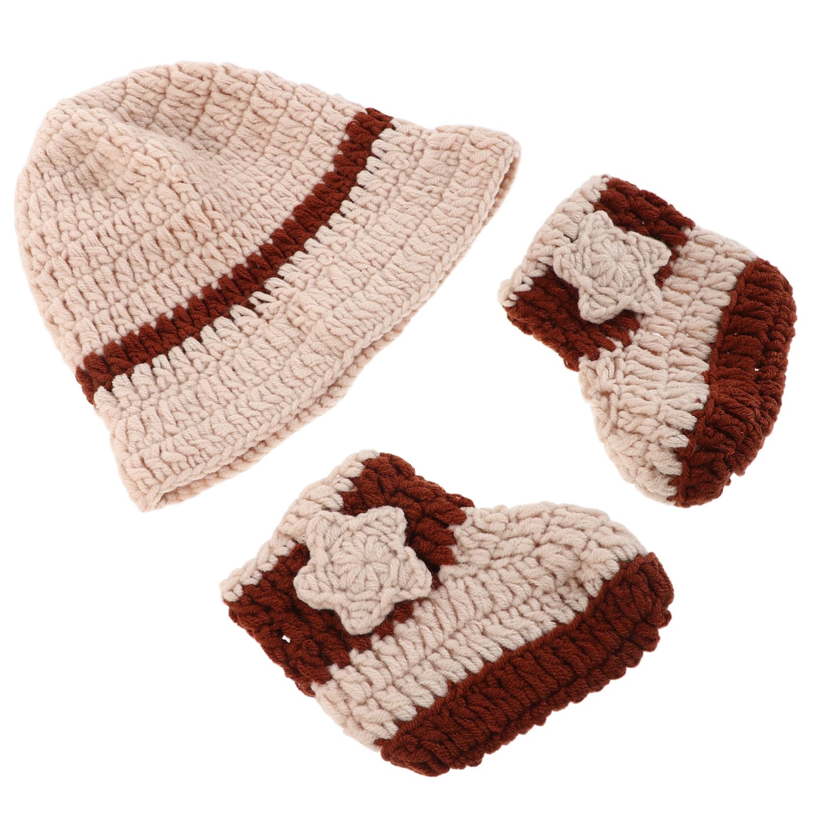 5 Juegos Conjunto Artesanal para Recién Nacido con Gorro y Calcetines de Punto Beige Vaquero para Sesiones Fotográficas y Transpirable para Bebés y de Shower