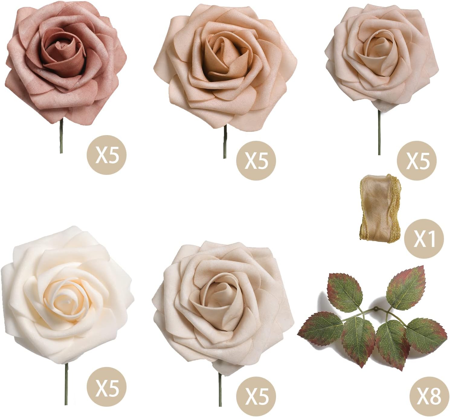 Artificial Roses Flowers 25pcs Morandi Peach Ombre Colors Foam Fake Roses with Stems for DIY Wedding Bouquets Bridal Shower Centerpieces Party Home Decorations - Image 2