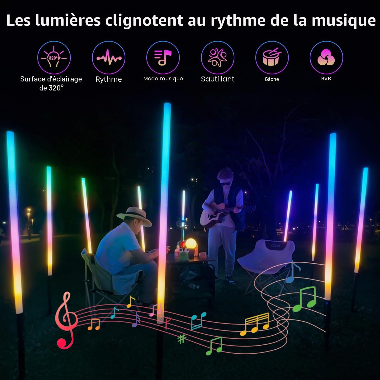 2 Lampe vidéo LED Portable, 120cm bâton Lumineux de Photographie LUXCEO Mood1Pro,2.4G intensité réglable et Mode Musique, 5000 mAh intégrée, Lampe Photo RVB pour Youtube, TikTok, Jeu en Streaming