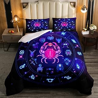 Erosebridal Cancer Constellation Bedding Set Twin,Starry Sky Comforter Set for Children Youth Kids Girls Boys Gift,3D Constellation Themed DownÂ Comforter,Soft Home Bedroom Decorative