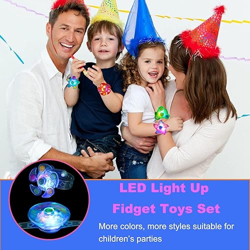 Miniatura 5 de Recuerdos de fiesta de cumpleaños para niños de 4 a 8 años, paquete de 24 pulseras giratorias iluminadas para rellenos de piñata, caja del tesoro