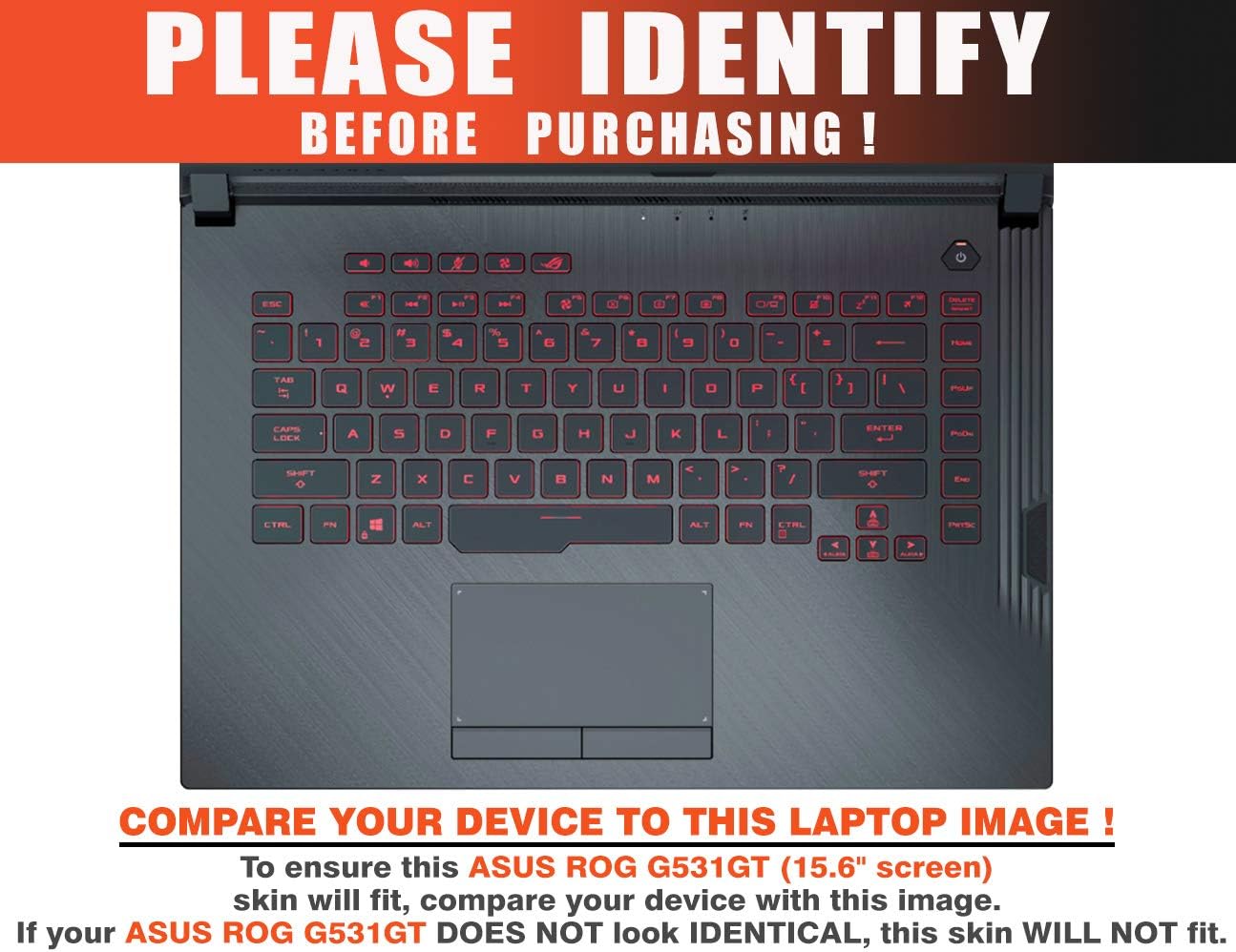 Decalrus - Protective Decal for Asus ROG G531GT (15.6" Screen) Laptop Grey Carbon Fiber Skin case Cover wrap CFasusROG15_G531Grey