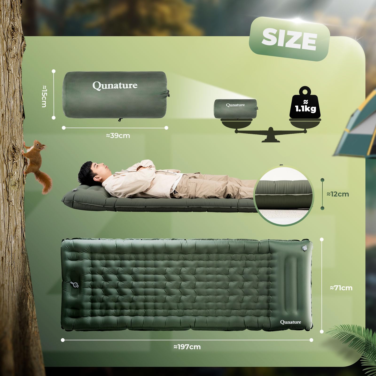 Matelas de camping pour camping en plein air, lit de camping gonflable ultra léger avec oreiller intégré, coussin d'air, sac de transport – Compact et léger équipement de camping essentiel
