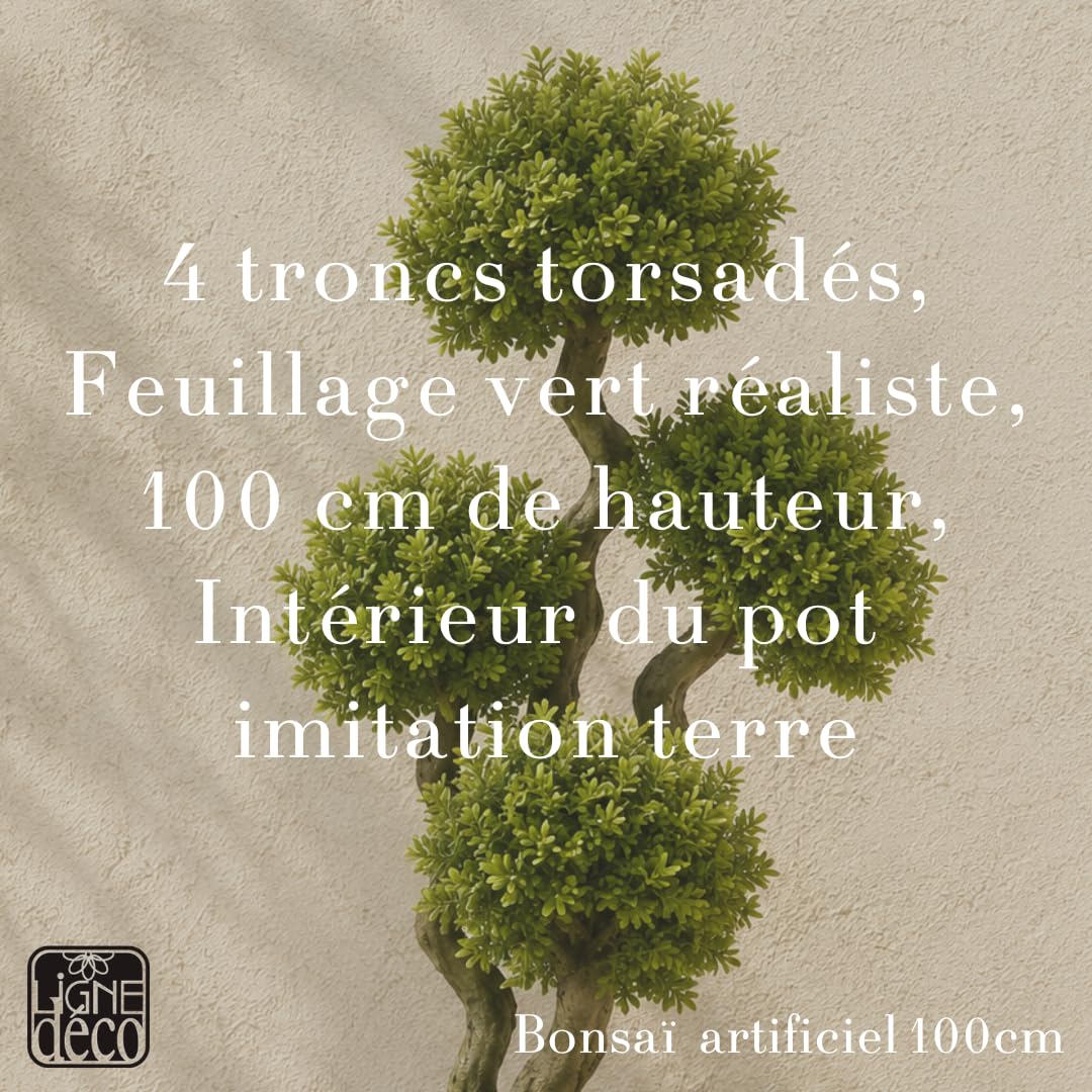 Ligne Déco – Bonsaï Artificiel 100cm | Pot Plastique Noir Intérieur Imitation Terre