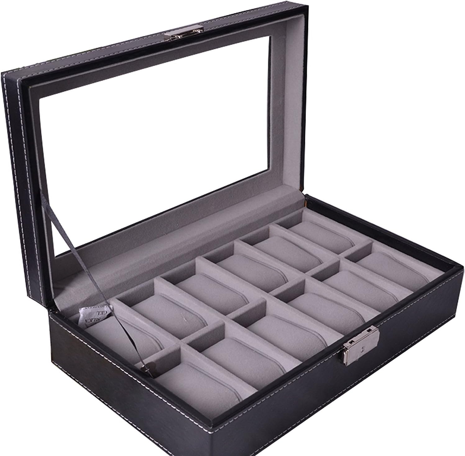 Vintage Style Watch/Jewelry Display Storage Box Case Lock & Key, Screen Cover 12 Grid