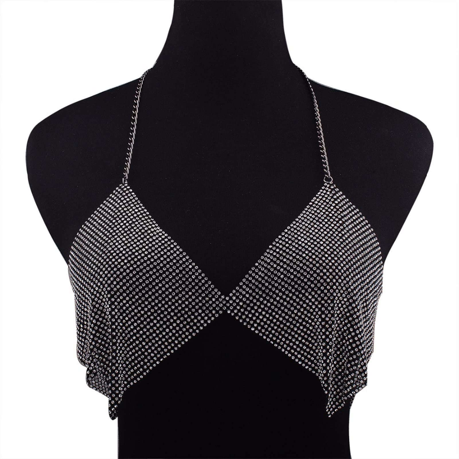 Mode Corps Chaîne Mode Femmes Harnais Corps Bijoux Unique Flash Brillant Strass Paillettes Soutien-Gorge Corps Bijoux Collier Chaînes Collier (Couleur Métal : Couleur Noir) (Une Couleur Noire)