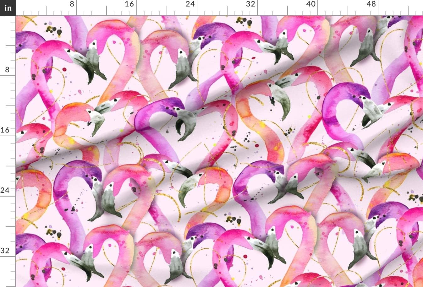 Spoonflower Fabric - Valentine Flamingos Watercolor Nursery Girl Room Pink Hearts Large Printed on Minky Fabric by The Yard - Sewing Baby Blankets Quilt Backing Plush