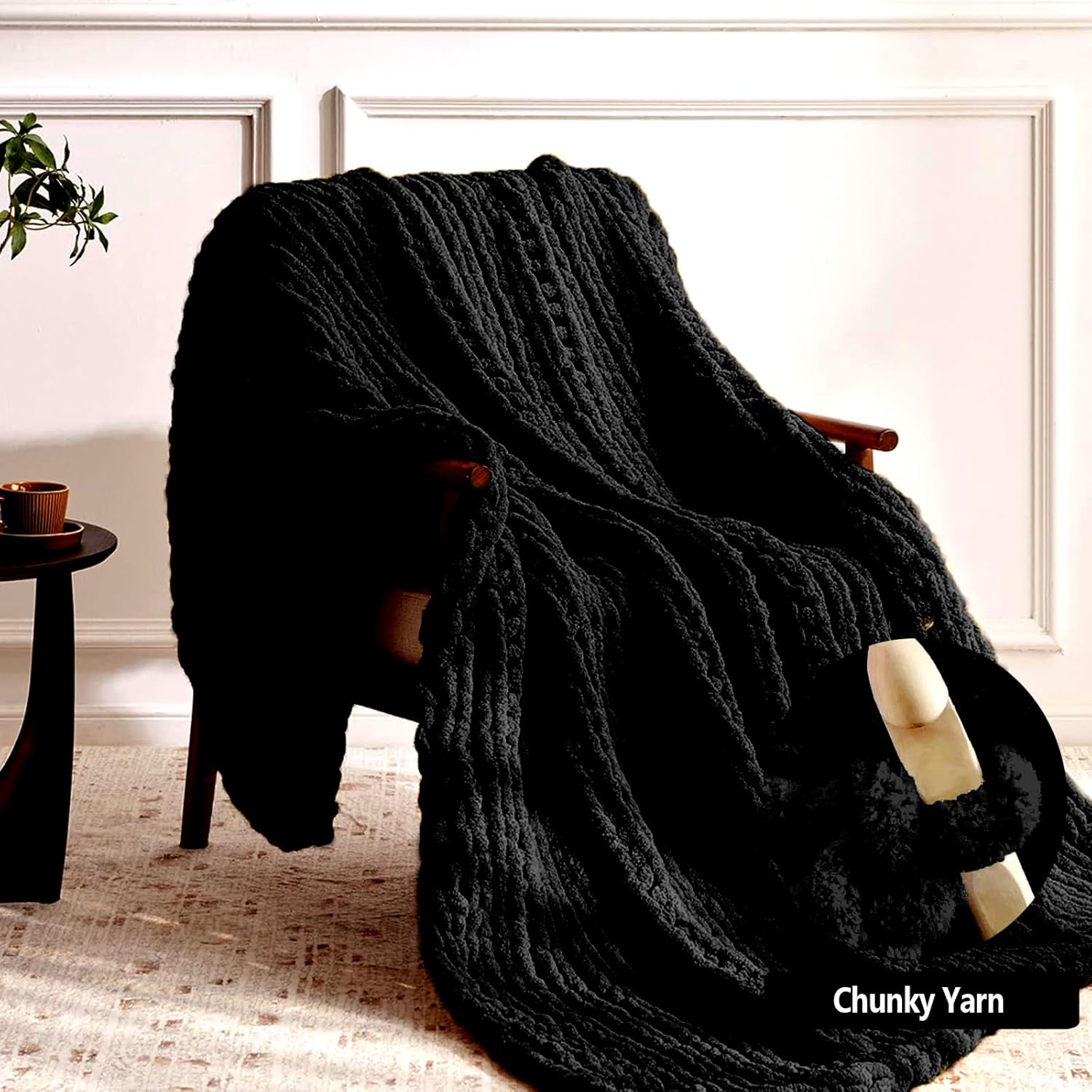 8 Pack Giant Chunky Yarn for Crocheting/Hand Knitting, Blanket Extra Thick Yarn, Super Bulky Large Soft Fluffy Plush Fuzzy Thick Chenille Yarn-1 Pack of 226g/7.97oz- Knitting/Crochet-Black