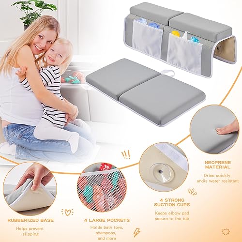 Miniatura 6 de Juego de almohadillas de baño para rodillas y codos, gruesa y suave de secado rápido para el baño del bebé, espuma viscoelástica con organizador de