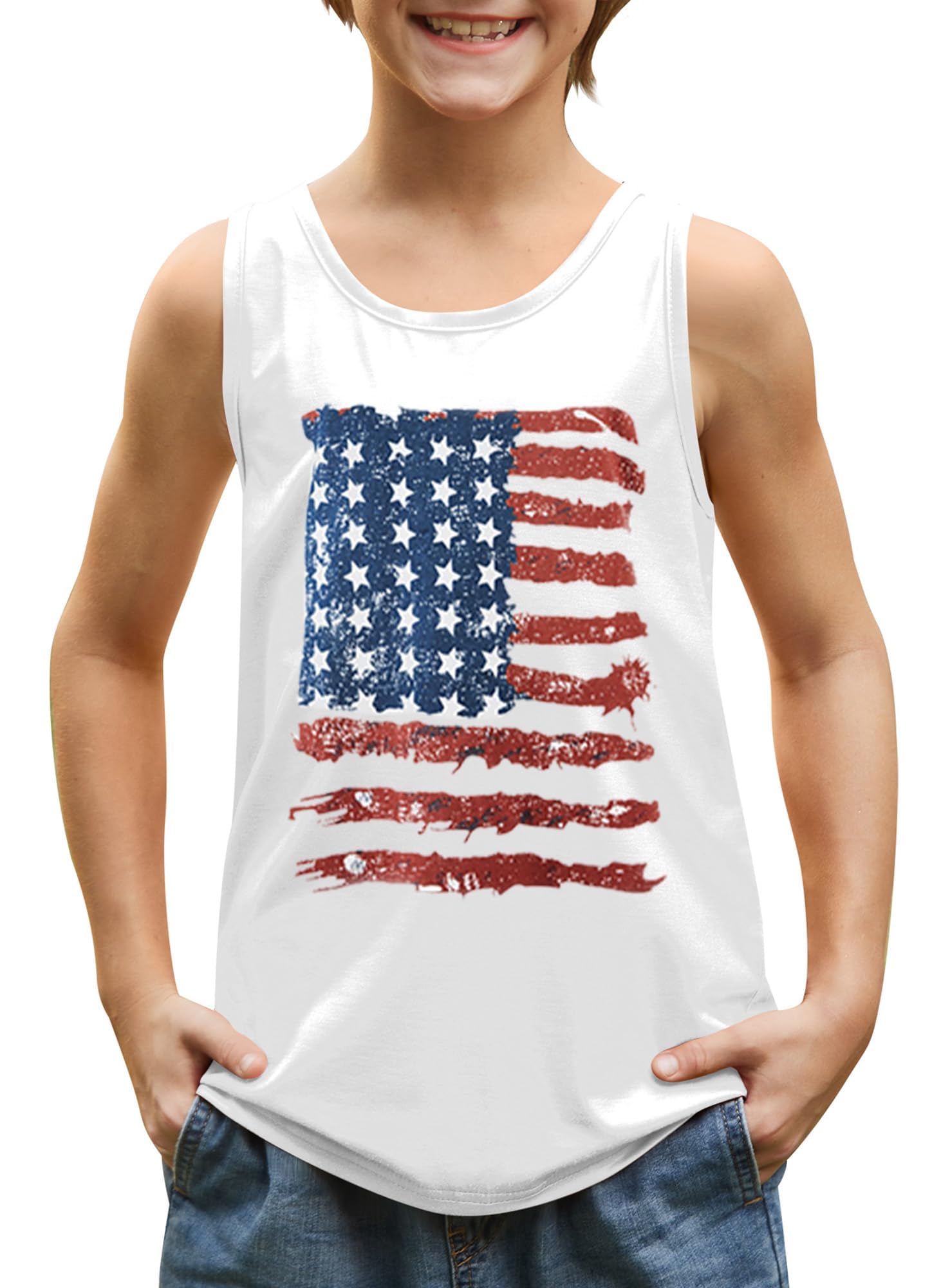 BesserBay Unisex Kid's 4th of July Tank Top American Flag Patriotic Sleeveless Shirt 4-14 Years