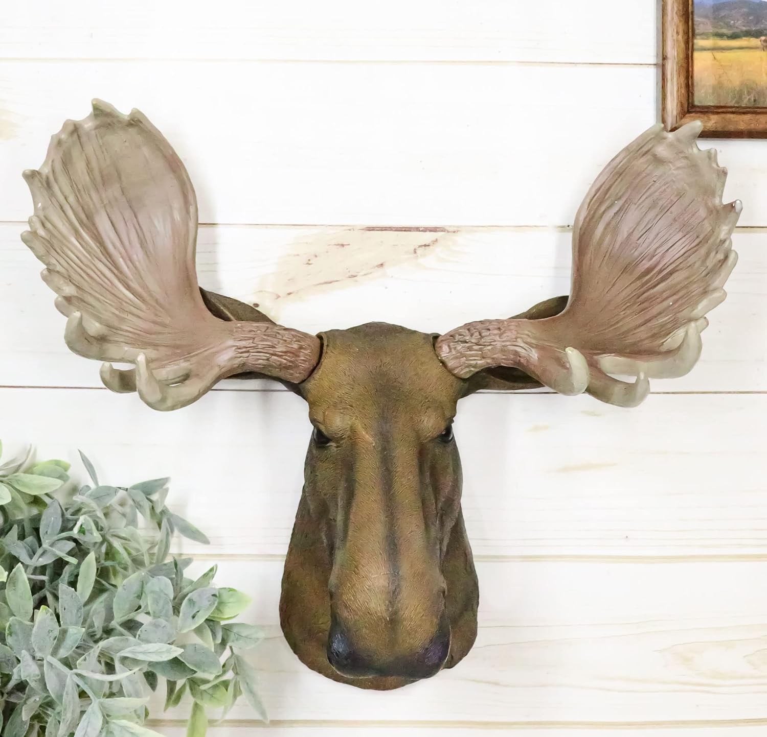 Ebros Gift Wildlife Taxidermy North American Granddaddy Bull Moose With Antlers Trophy Head Wall Decor 15.25" Wide Wall Mount Plaque Sculpture Figurine Antler Decor Rustic Western Hanging Accent