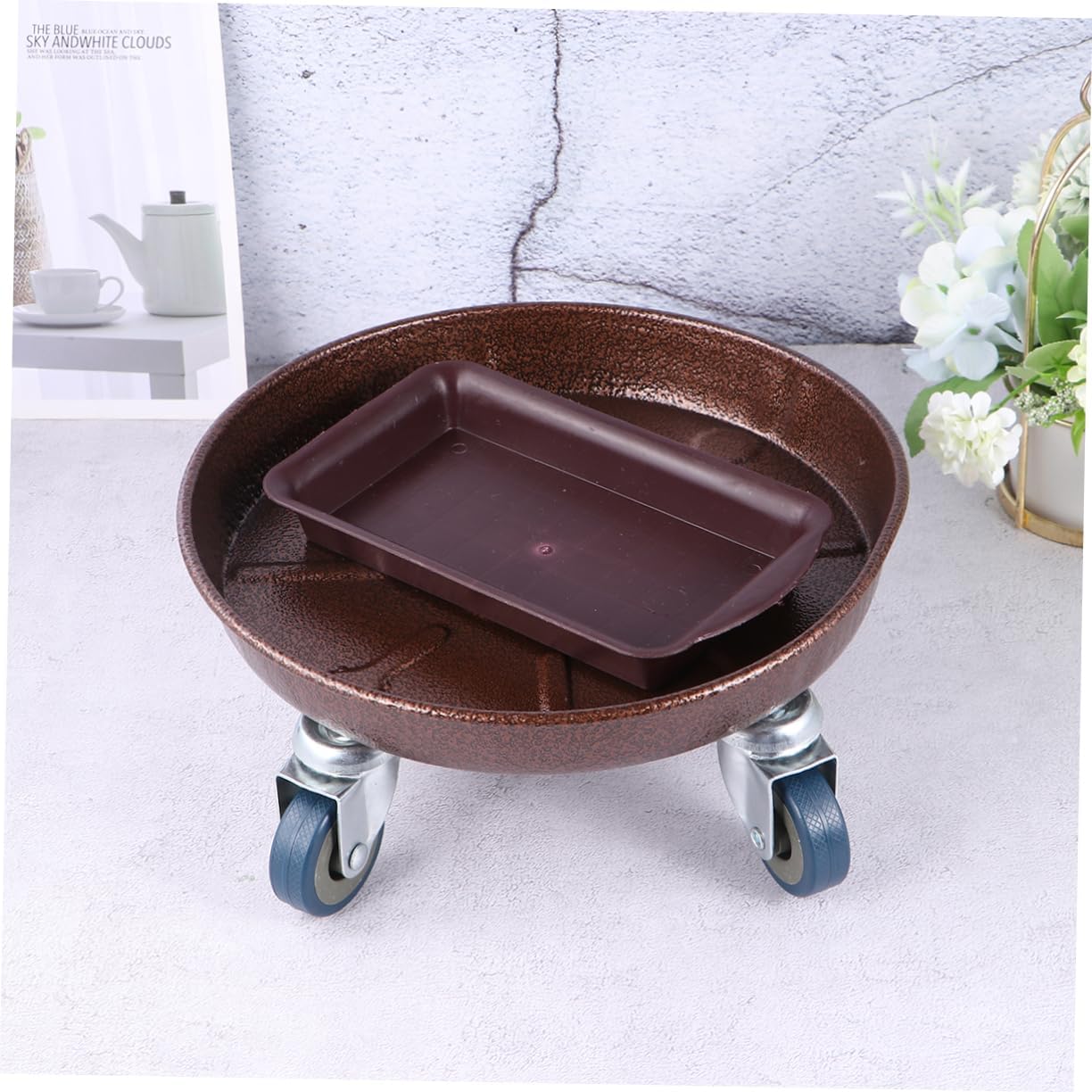 Iron Wheel Metal Flower Pot Rack Wheels Thickened Round Design for Use Iron Construction Bronze Finish Diameter Heavy Duty Planter Support
