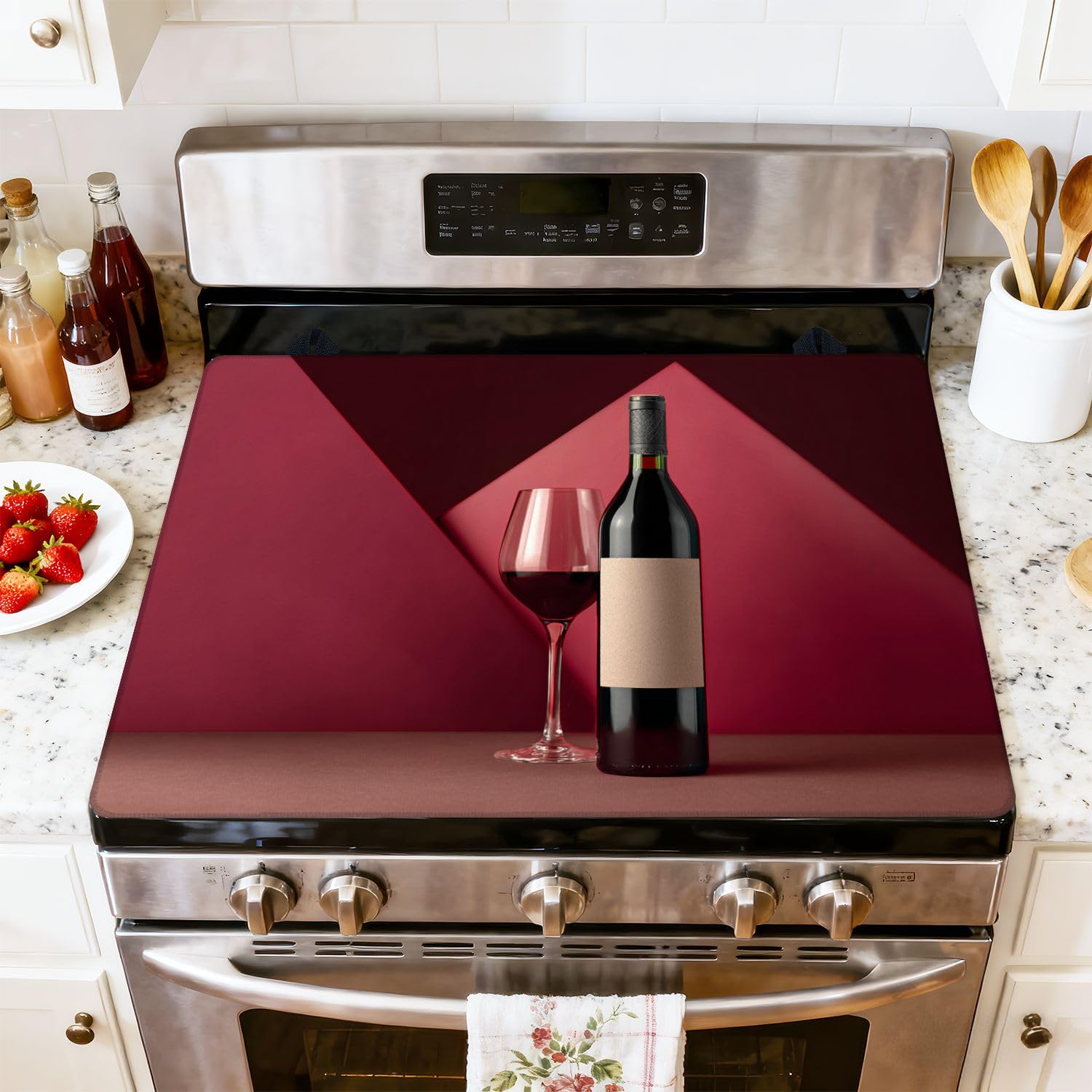 Stove Top Cover for Electric Stove Bottle glass red wine red Heat Resistant Glass Cooktop Protector Flat Top Oven Cover Mat Prevent Scratching 28" x 20"