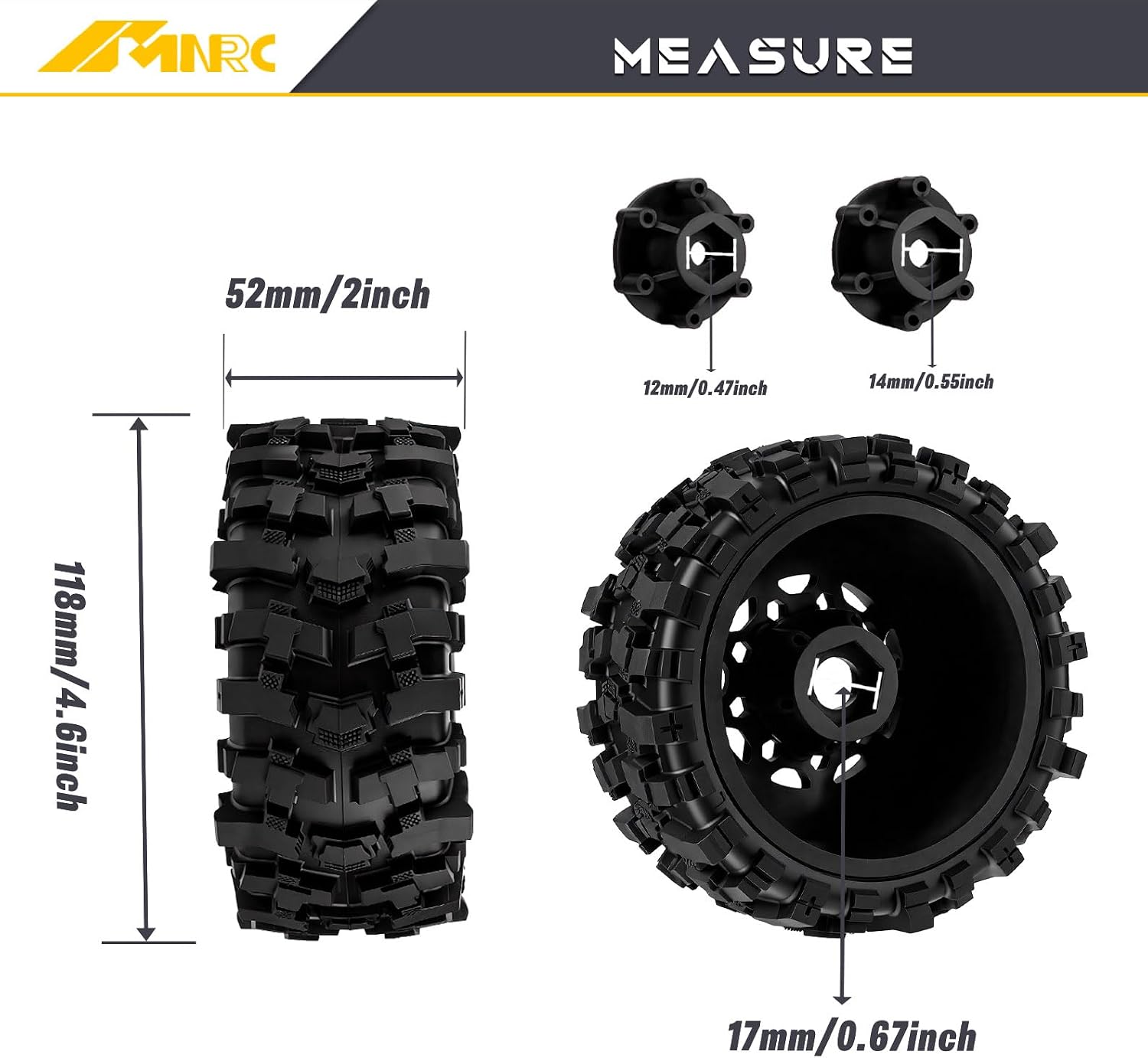 Plastic RC Short Course Truck Wheels and Rubber Tires & 12MM 14MM 17MM Hex Kit for 1/10 Arrma Senton Slash 4×4 2WD for Axial Losi Series Upgrade Part Black