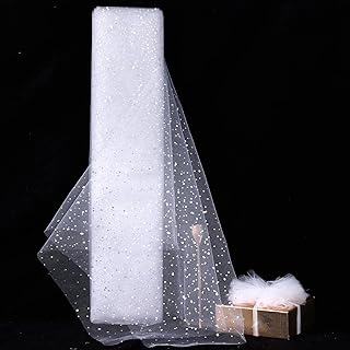 HAVII 54" x 10 Yards White Glitter Tulle Fabric Rolls Bolt Sequin Tulle Ribbon Netting Fabric for Tutu Skirts Dress Sewing...