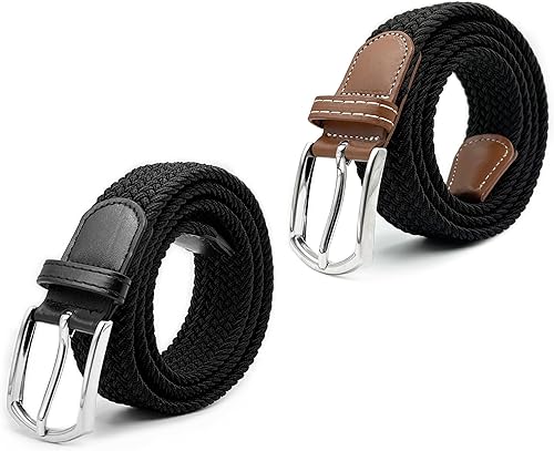 Myfunc 2Pack Belts No Holes Golf Jeans Pants Casual Stretchy Elastic Braided Wov