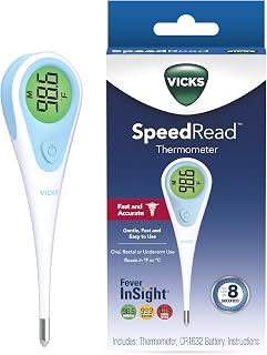 Vicks SpeedRead V912US Digital Thermometer for Babies Kids Adults - 8 Sec Oral Rectal Underarm Fever Check Color Coded Display