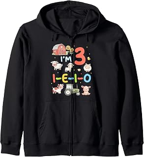 I'm 3 I-E-I-O Farm Theme 3rd Birthday Party 3 Year Old Zip Hoodie