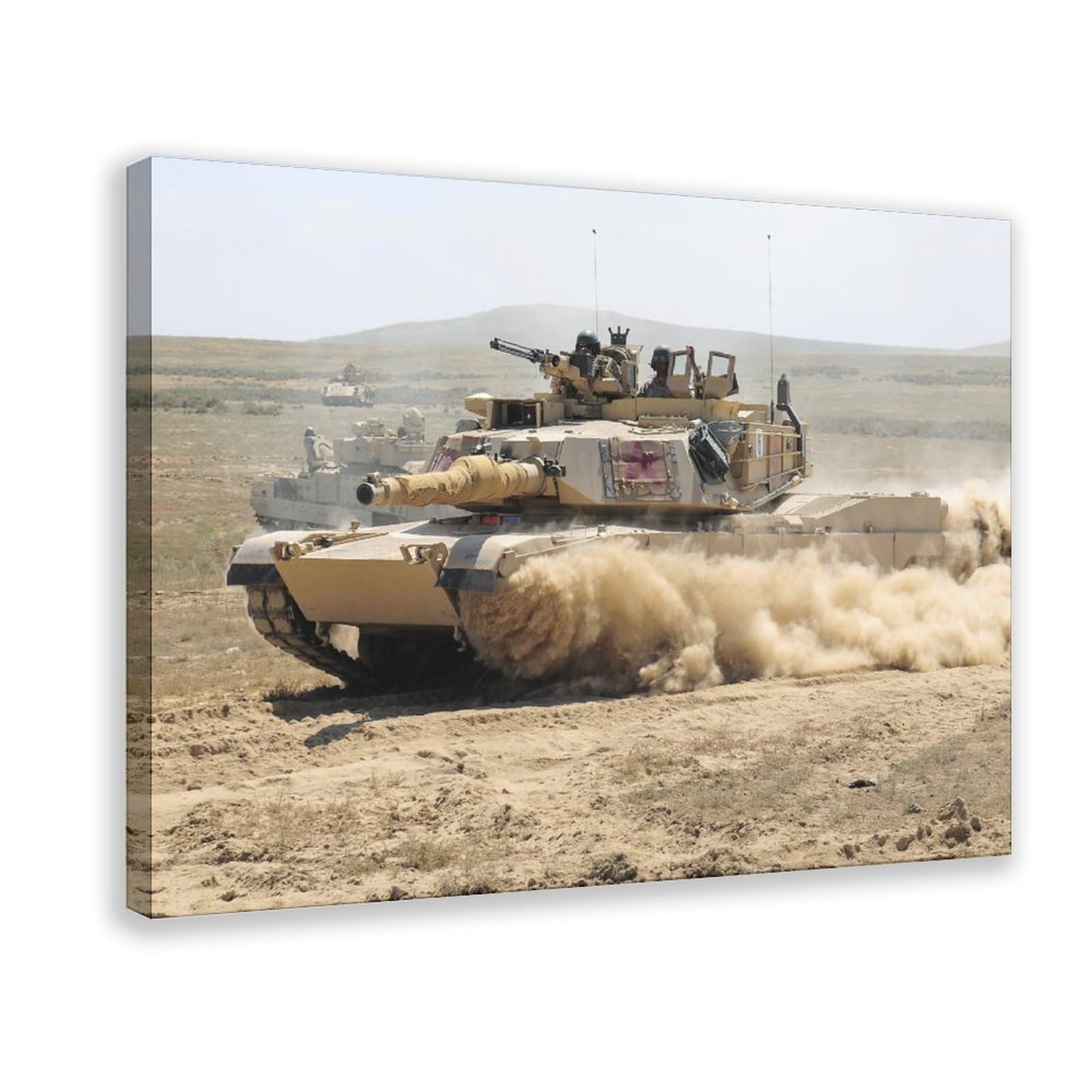 M1 Abrams Main Battle Tank Galloping in The Desert Poster Wall Art Canvas Painting HD Picture Aesthetics Print Modern Family Living Room Bedroom Bathroom Wall Decor 36x24inch(90x60cm) Frame-style