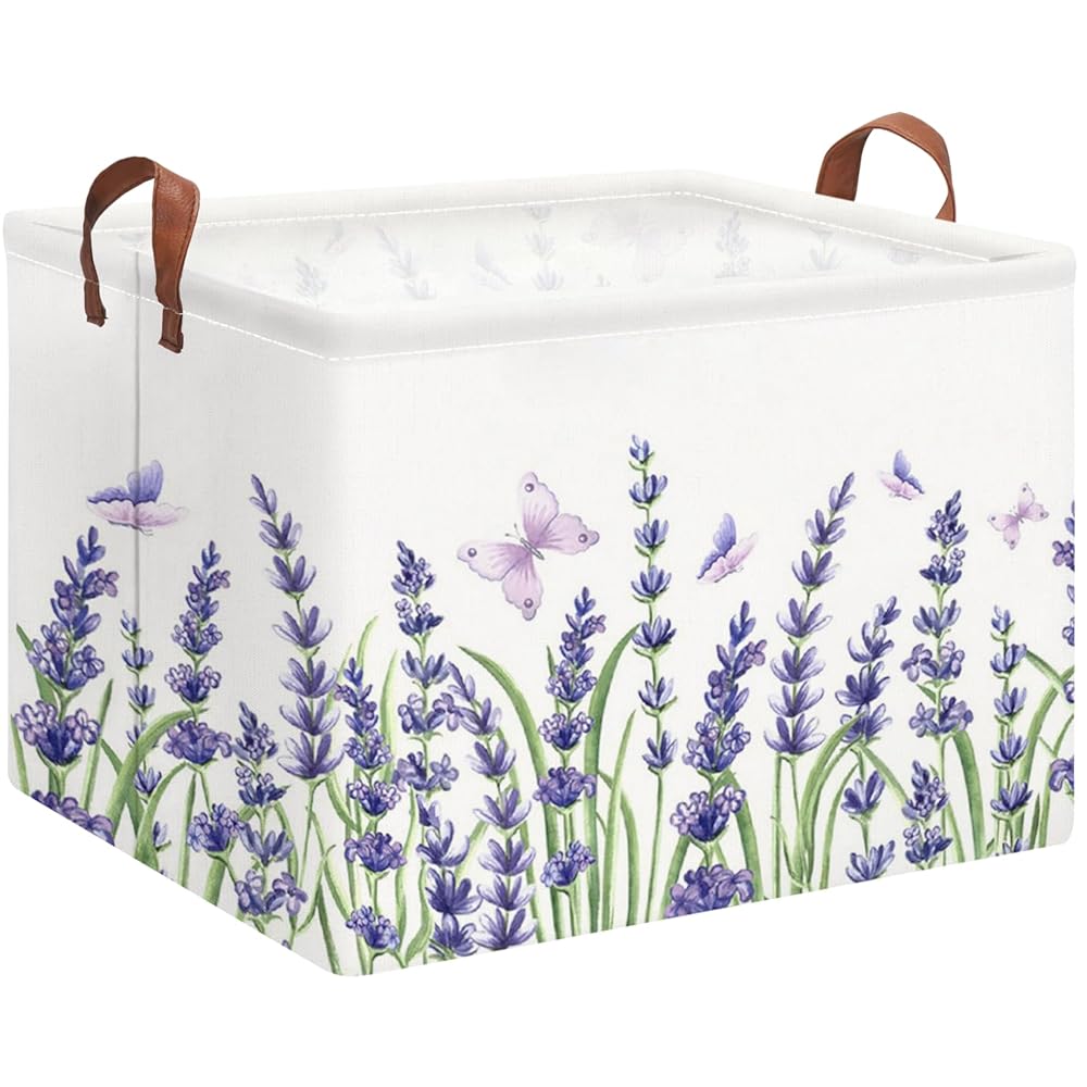 HKEC Rectangle Storage Basket with Handles,Collapsible Storage Bin,Books Box,Gift Basket(Lavender)