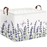 HKEC Rectangle Storage Basket with Handles,Collapsible Storage Bin,Books Box,Gift Basket(Lavender)
