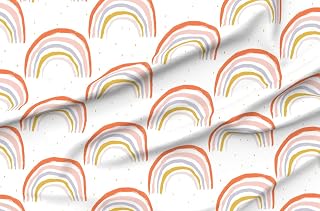 Spoonflower Fabric - Day Rainbows Drawing Painting Rainbow Spring Rain Kids Printed on Denim Fabric by The Yard - Bottomweight Apparel Home Decor Upholstery