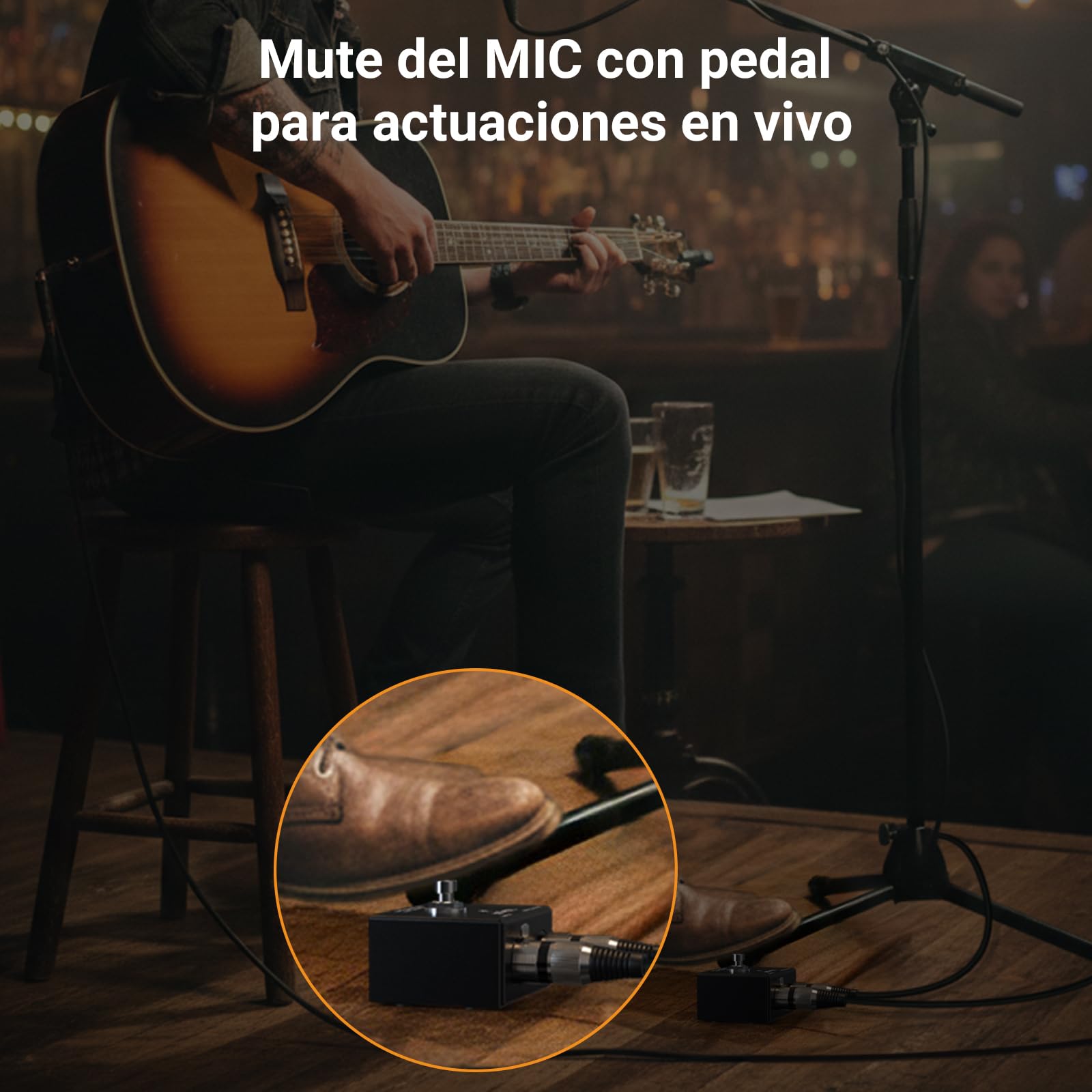 Cubilux MMX-3 Interruptor Mute XLR de Pedal para micrófono de Condensador 48V, Control Mano/pie, Carcasa de Aluminio, Switch in-Line Mic on/Off para Estudio, Streaming, Broadcast y Escenario