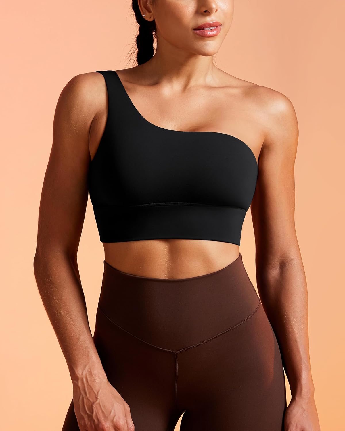 Womens One Shoulder Sports Bra Left Side Strap Yoga Bras Gym Training Workout Crop Tops - Image 2