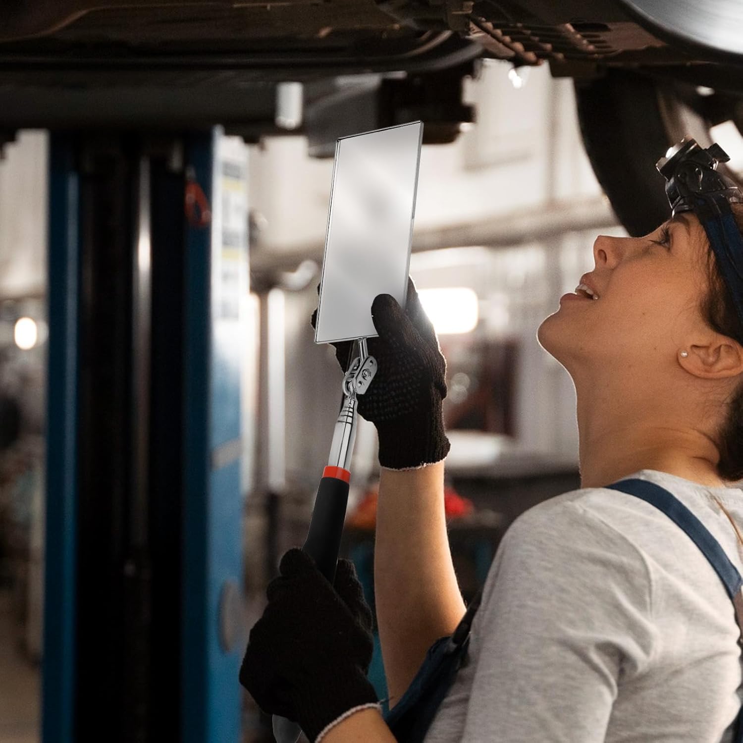 2 PCS Telescoping Inspection Mirror, Rectangle Telescopic Mechanic Mirror Extendable Machine Tool Long Inspection Mirrors for Checking Vehicle Condition (30.71 Inch Mirror Stick)