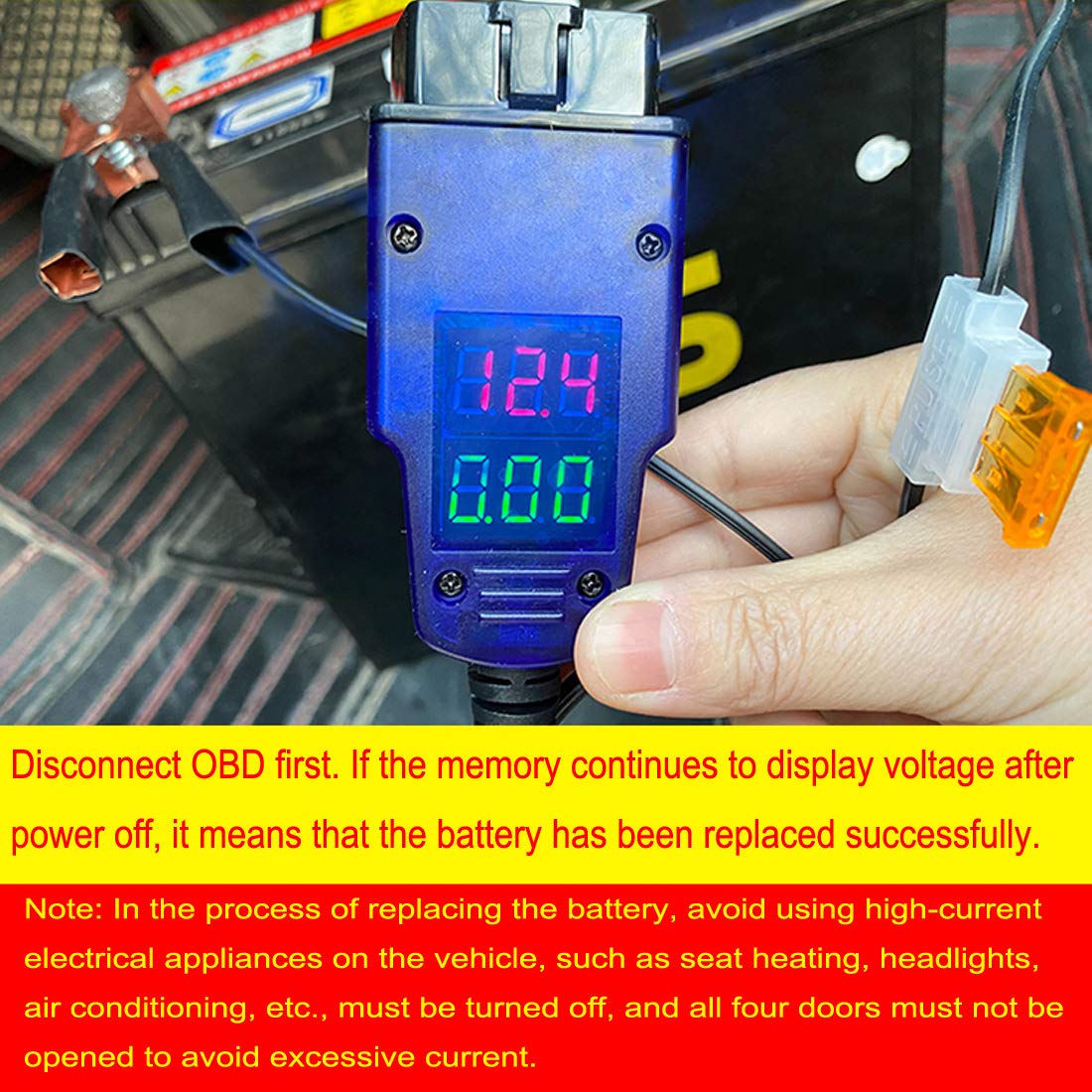 OBD2 Car Memory Saver Protection Connector Automotive Battery Computer ECU Power Off Protector Vehicle Replacement Battery Leak Detection Tool 12V SAE Quick Release Adapter Supply Cable Digital Blue