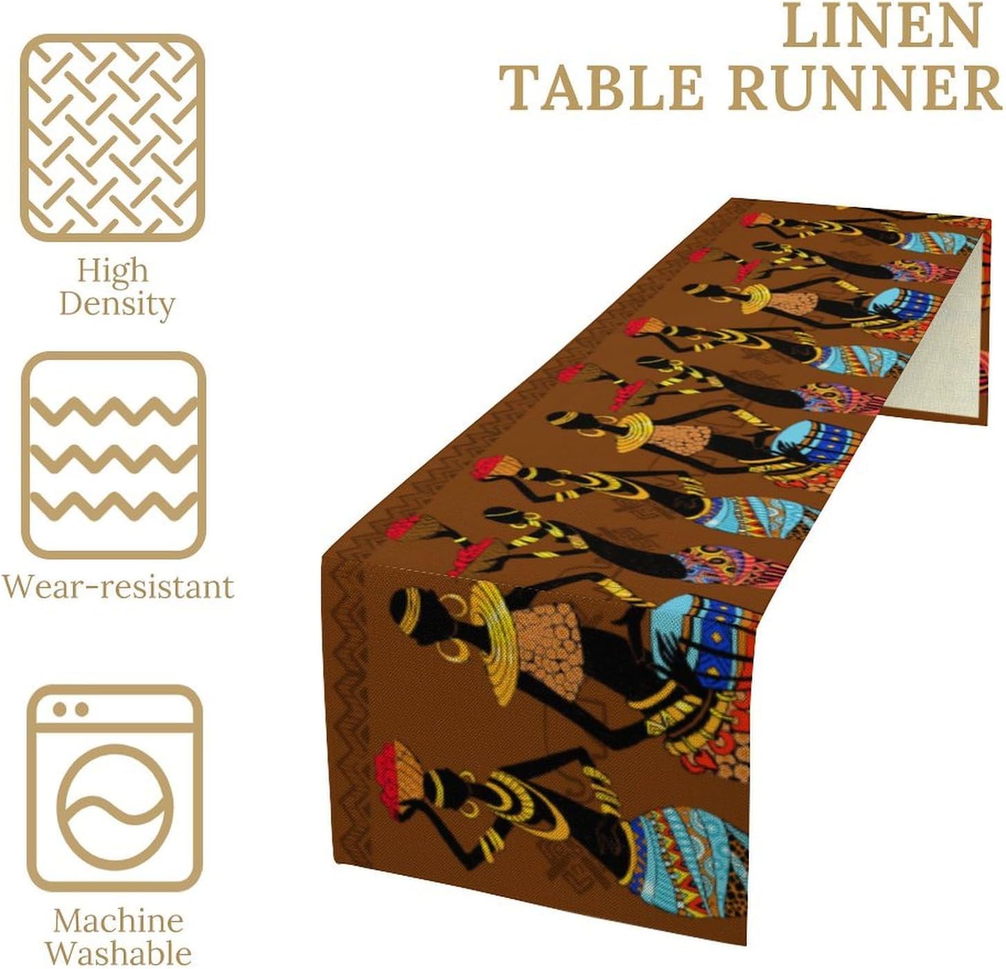 African Native Indigenous Table Runner, Black People Different Poses Culture Heritage Festival for Dining Room Table Party Home Kitchen and Hotel Decorations Ruby 13x120 Inch