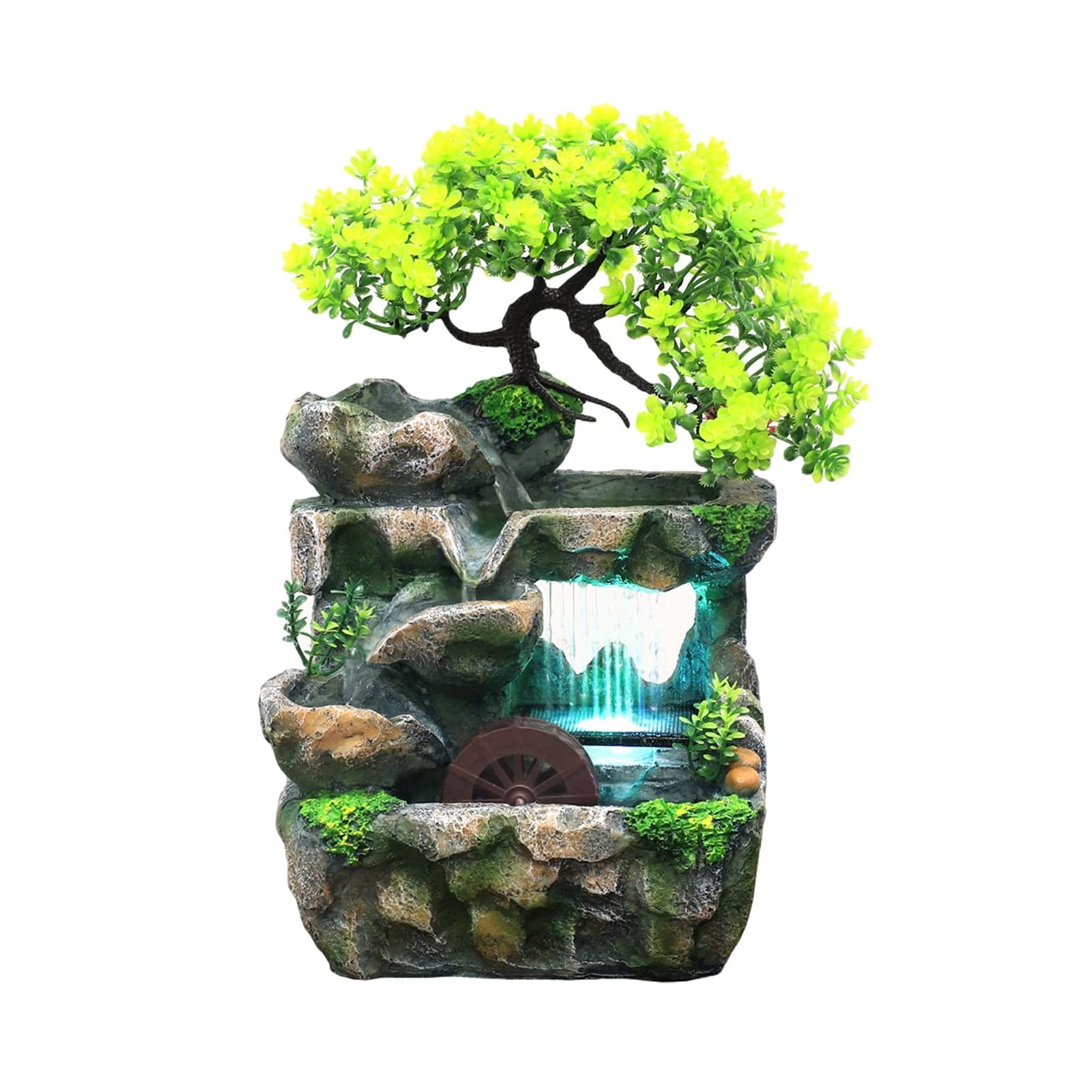 Fuente de Mesa Decorativa para Interior, Fuente de Agua con Cascada, de Resina, con iluminación LED, Bomba de Agua, Zen, decoración para salón, Dormitorio, Oficina, 20 x 15 x 26 cm