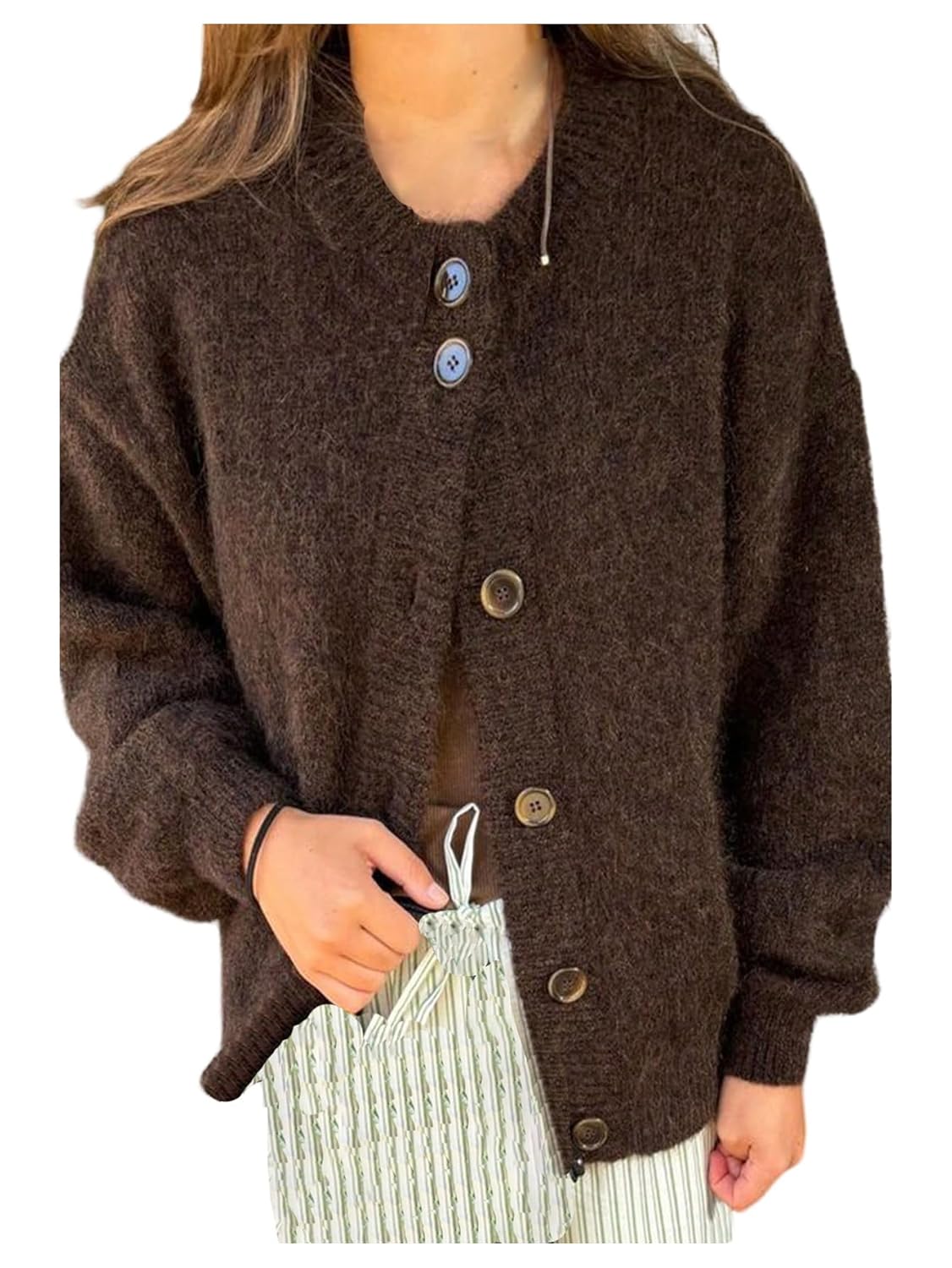 Verdusa Womens Chunky Cardigan Sweaters Button Up Cardigan Soft Sweaters Drop Shoulder Knit Outerwear