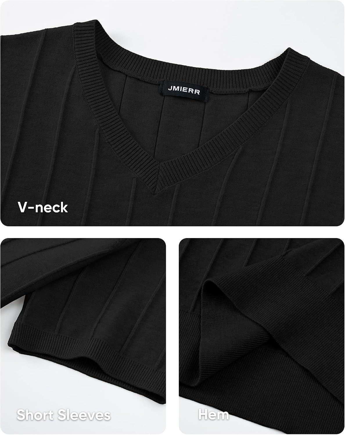 JMIERR Men's V Neck Knit Shirts Short Sleeve Sweater Shirt Casual Ribbed Pullover T Shirt