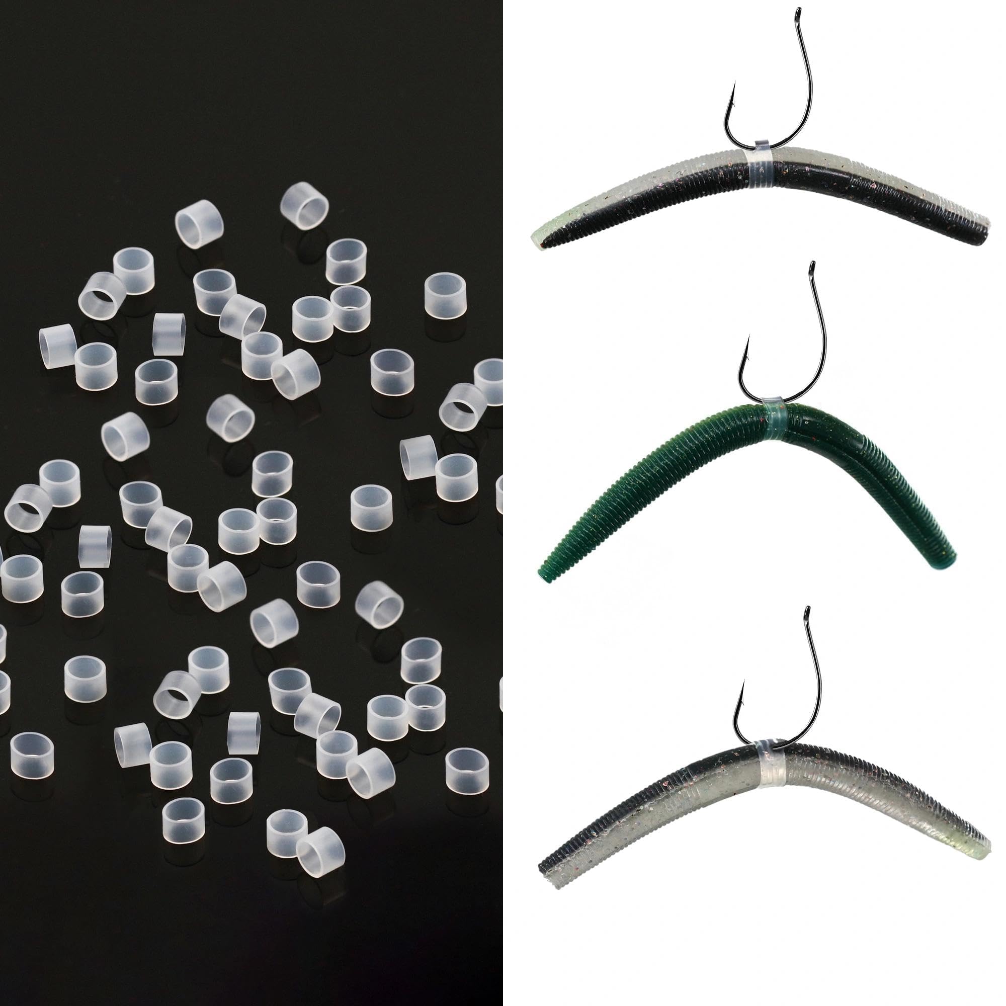 FishTrip 200/210pcs Silicone Wacky Worm O-Rings with Tool for Fishing Rigs