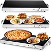 Giantex Electric Food Warmer, 22''x15'' Food Warmers for Parties, Adjustable Temperature Control, Tempered Glass Surface, Hot Plate for Buffet, Electric Warming Tray for Restaurants, Events
