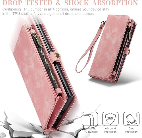 Miniatura 7 de Asuwish Funda de teléfono para Samsung Galaxy S23 Ultra 5G con cremallera, funda desmontable con protector de pantalla y soporte de tarjeta de