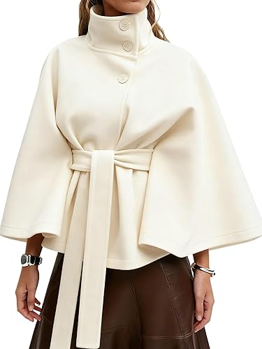 Kinghua Womens Batwing Sleeve Poncho Pea Coats Fall Trendy Stand