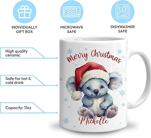 Vista 71 de Hyturtle Regalos personalizados para amantes de las ardillas, con sombrero de Papá Noel, taza de café de cerámica con nombre personalizado, taza