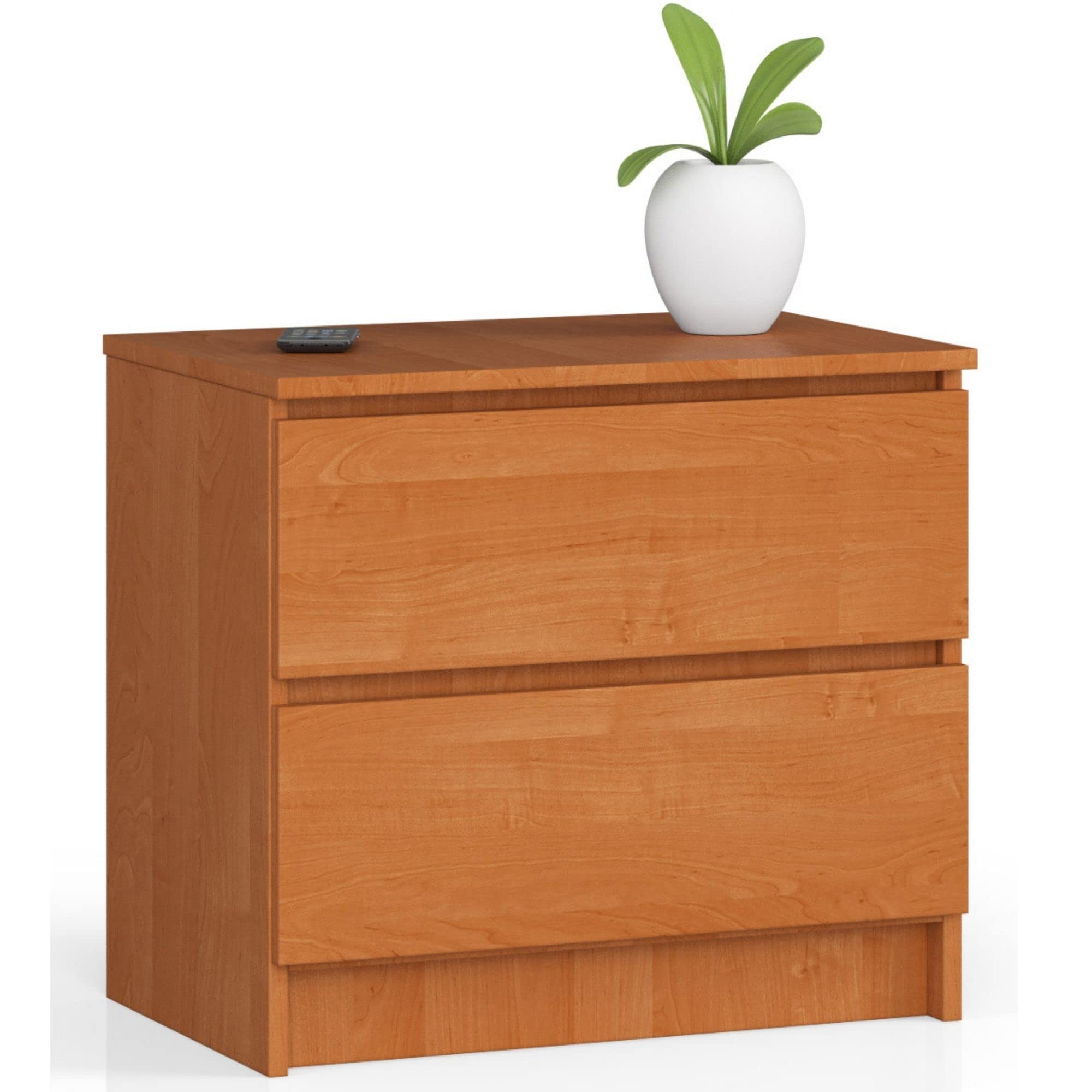 AKORD Kommode K60 mit 2 Schubladen | für das Wohnzimmer Schlafzimmer Schrank Büro Arbeitszimmer | Modernes Funktionales Design | B60 x H55 x T40 cm, Gewicht 20kg | Erle